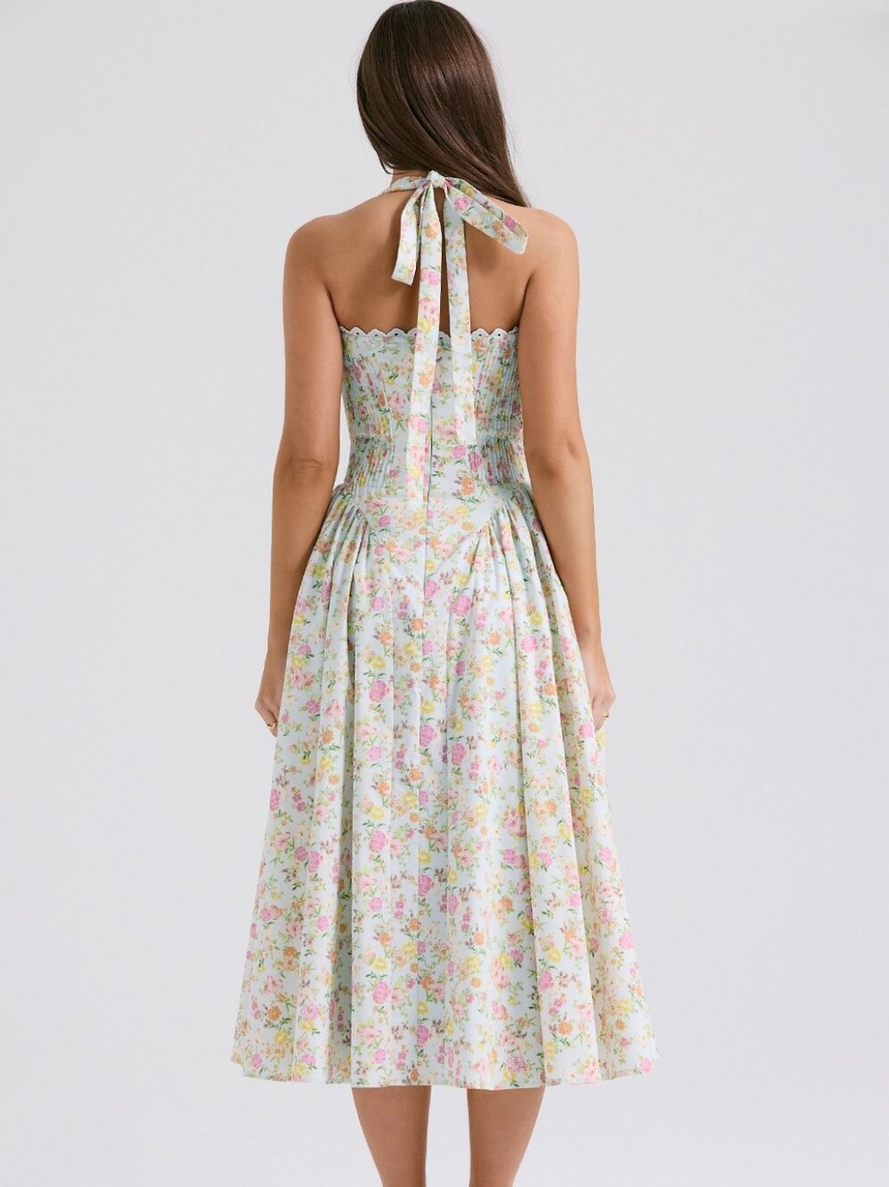 Nwt House Of CB Adabella pale blue meadow print Floral cotton halter sundress XL - Picture 4 of 8